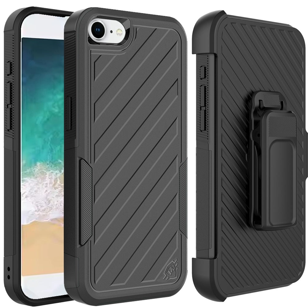 For Apple iPhone SE 4 Rugged 2in1 Armor Combo Belt Clip Holster, Non-Slip Tough Hybrid lined Shockproof Case Case Cover