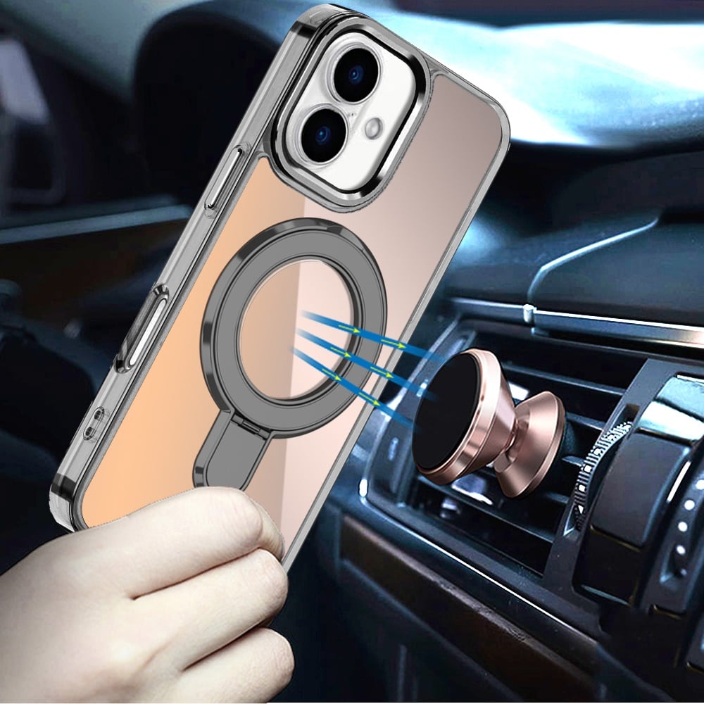 Phone Case for Apple iPhone 18/ iPhone 17 Chrome Magnetic Ring Stand Rotational Shockproof Hybrid Kickstand Metal Finish Rugged Drop Protection Armor Cover