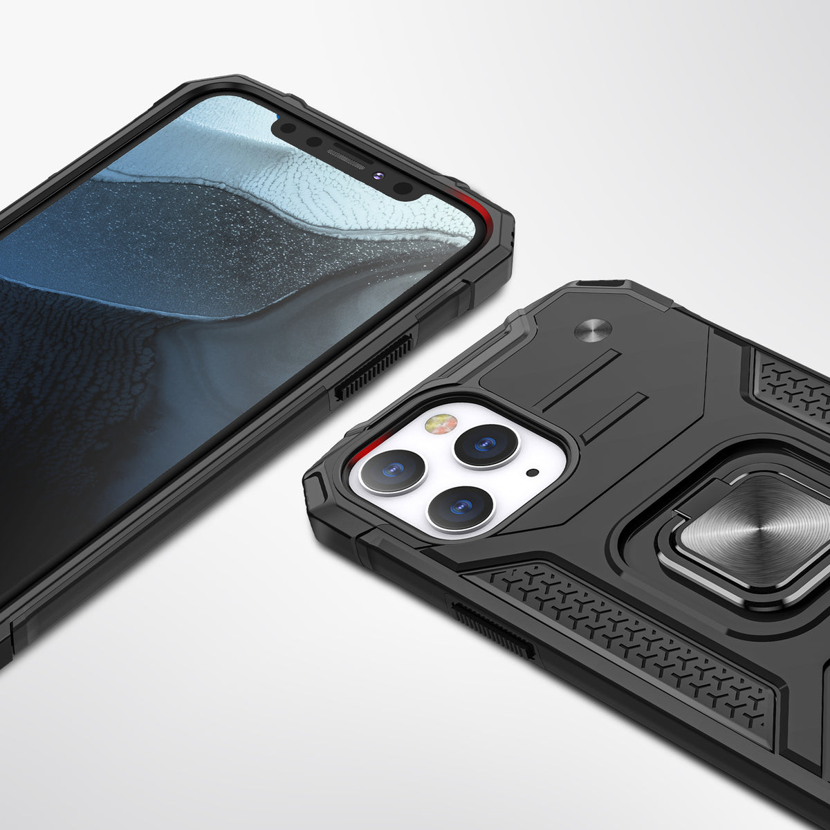 For Apple iPhone 16 Plus (6.7") Armor Hybrid with Ring Holder Kickstand Shockproof Heavy-Duty Durable Rugged Dual Layer Case Cover