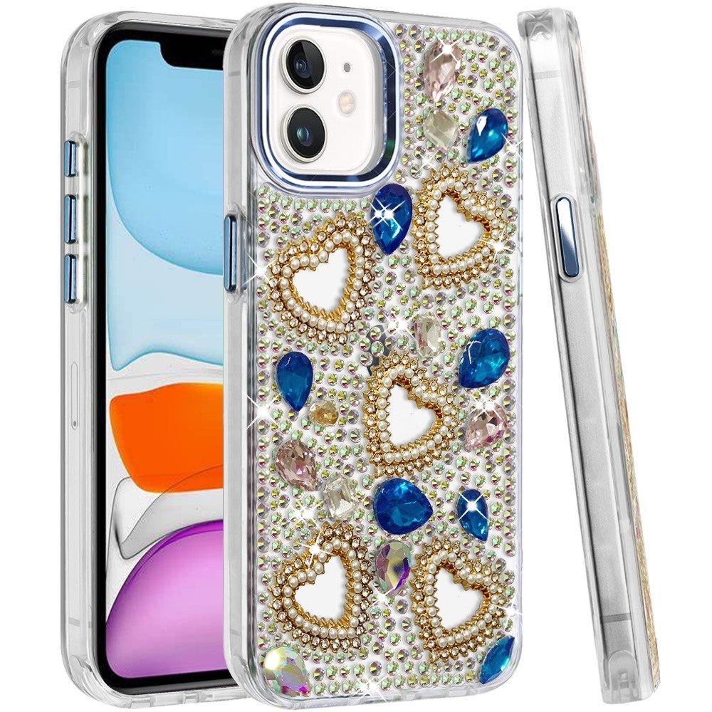 Phone Case for Apple iPhone 11 Luxury Crystal Heart Rhinestone Diamond Bling Shockproof Hybrid Glitter Protective Stylish Durable Grip Cover