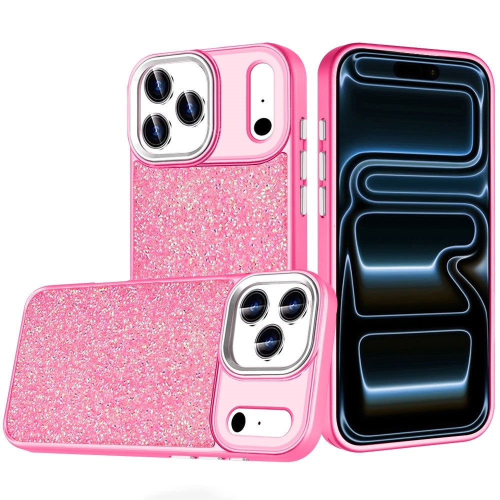 For Apple iPhone 17 Pro (6.3") Crystal Sparkle Diamond Glass Full Mini Glitter Bling Frame TPU Hybrid Protective Case Cover