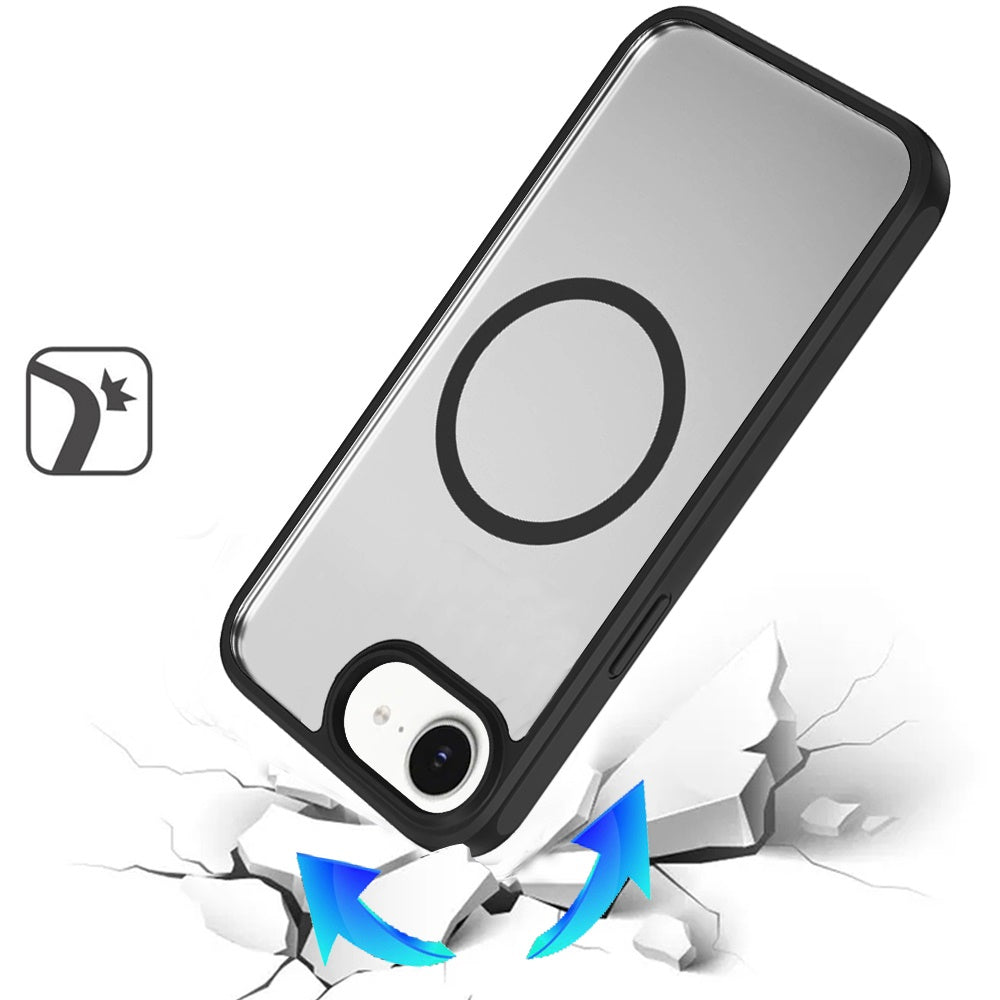 Phone Case for Apple iPhone SE 3 (2022) SE/8/7 Transparent Magnetic HQ Shockproof Hybrid 2.0mm Thick AntiSlip Grip Drop Protection Rugged Clear Durable Impact Cover Black
