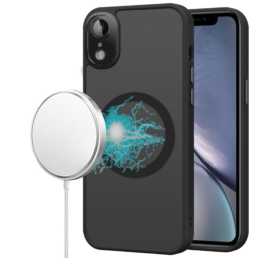 Phone Case for Apple iPhone XR Shockproof Magnetic Hybrid Metal Frame Tempered Camera Glass Lens Protector Military Drop Protection Armor Cover Black