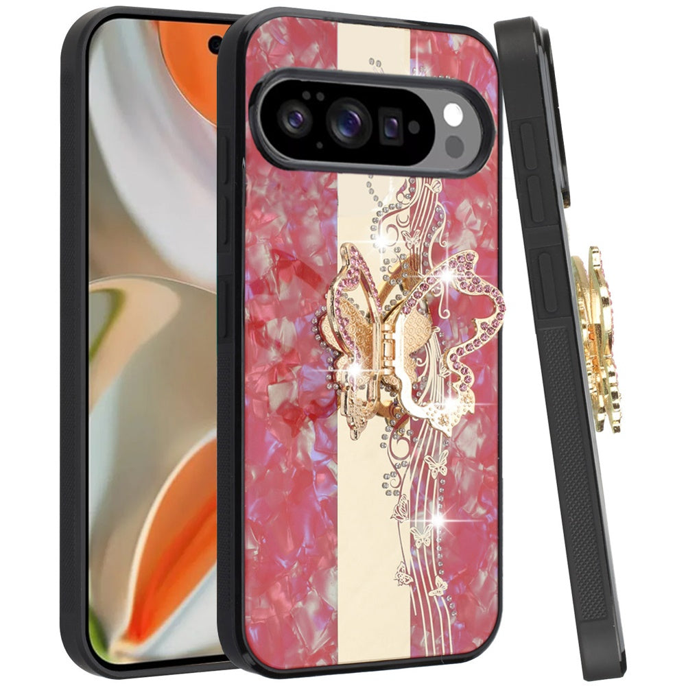 For Google Pixel 10 Pro XL Diamonds 3D Fashion Bling Sparkly Glitter Ornaments Engraving Hybrid with Ring Stand Case Cover