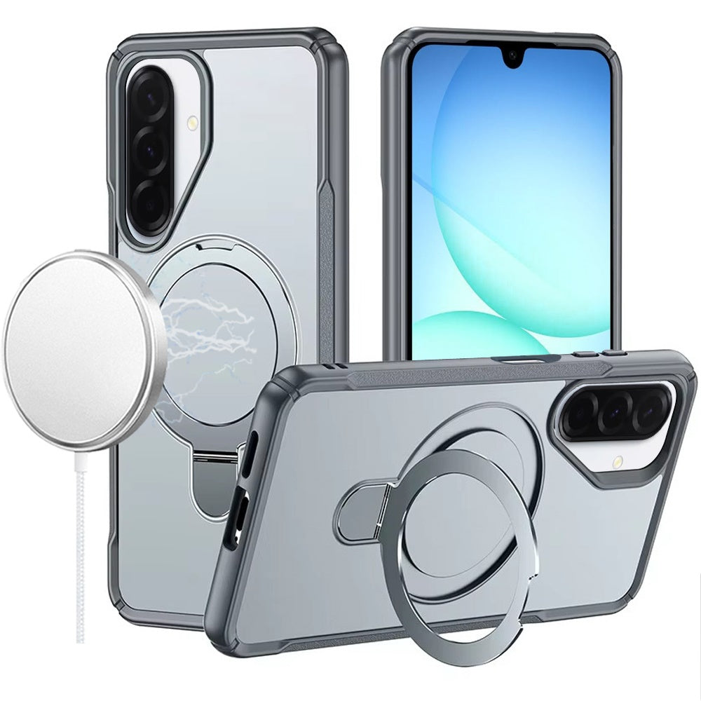 Phone Case for Galaxy A17 5G Magnetic Ring Stand Matte Finish Shockproof Grip Slim Armor Heavy Duty TPU Protective Hybrid Cover Gray