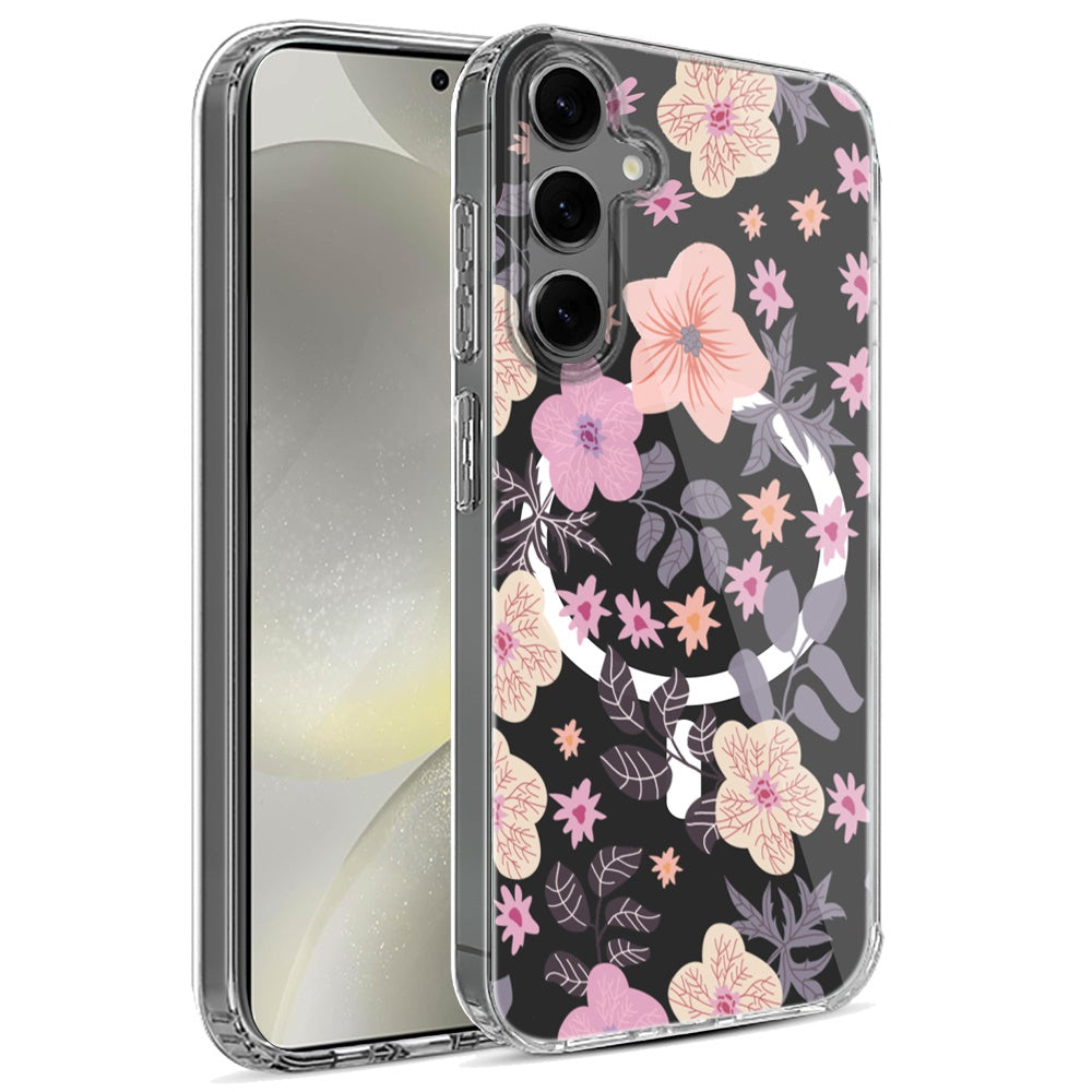 For Samsung Galaxy S25 Ultra Hybrid Flower Design Stylish Fashion Case, MagSafe Compatible, Thick Shockproof Hard PC Case Cover