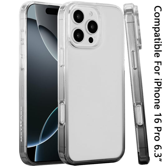 For Apple iPhone 16 Pro Transparent Two Tone Gradiant Magnetic Space [Compatible with Magsafe] Hybrid Shockproof Protective Case Cover Two Tone Smoke