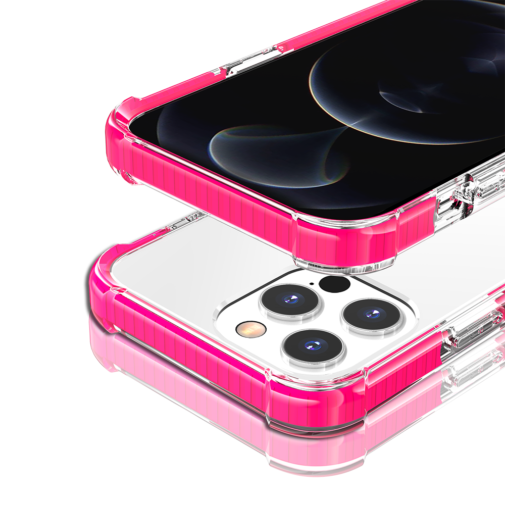 For Apple iPhone 11 Hybrid Transparent Acrylic Rubber Gummy Hard PC Silicone TPU Color Bumper Frame Shockproof Case Cover Hotpink