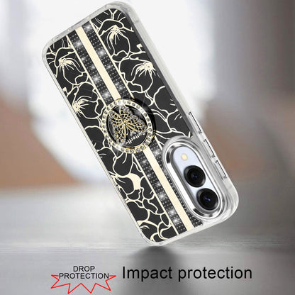 For Samsung Galaxy S25 Edge Diamonds 3D Fashion Bling Sparkly Glitter Ornaments Engraving Hybrid with Ring Stand Case Cover