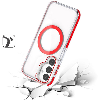 For Samsung Galaxy A17 5G Hybrid Clear Back Case with Invisible Camera Bracket Stand, MagSafe Magnetic Circle, Shockproof Color Frame Case Cover