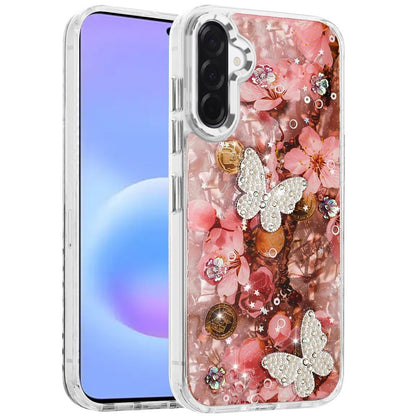 Phone Case for Samsung Galaxy A57 Glitter Butterfly Design Metal Buttons Shockproof Hybrid TPU + PC Durable Protective Slim Grip Stylish Cover