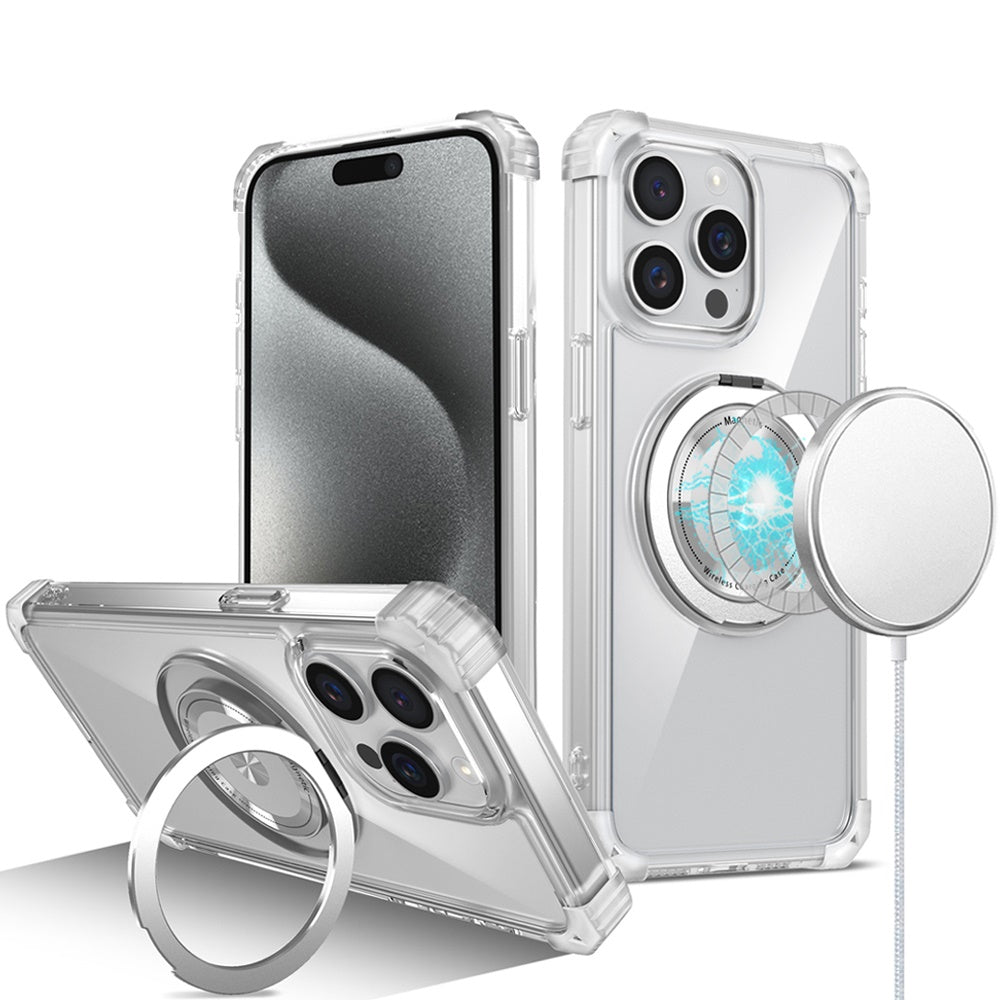 For Samsung Galaxy S25+ /S25 Plus /S24+ Plus Shield Magnetic Case [Compatible with MagSafe], 360° Rotatable Invisible Ring Stand, Transparent Back Case Cover