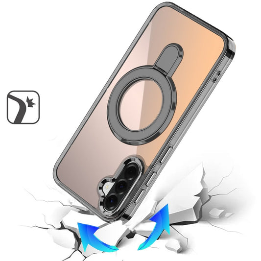 Phone Case for Samsung Galaxy A27 Chrome Magnetic Ring Stand Rotational Shockproof Hybrid Kickstand Metal Finish Rugged Drop Protection Armor Cover