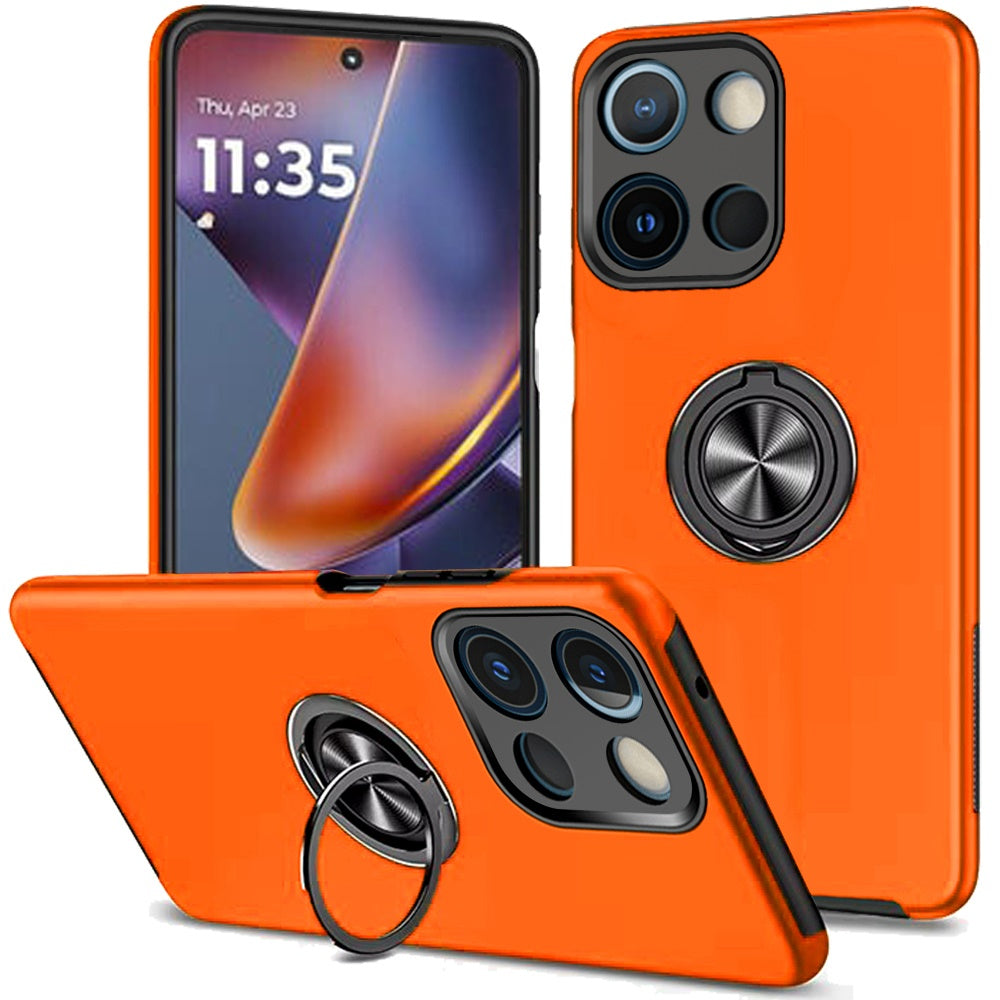 For Motorola Moto G 5G 2026/2025 Hybrid 360 Degree Rotatable Metal Invisible Ring Stand Holder Slim Fit Magnetic Car Mount Shockproof Case Cover Cosmic Orange