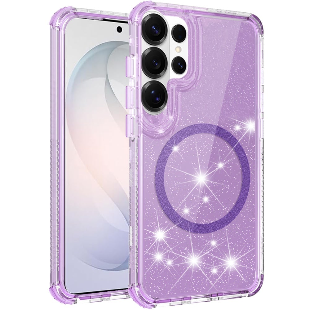 Phone Case for Samsung Galaxy S26 Ultra Magnetic Circle Glitter 3in1 Hybrid Shockproof Bling Protective Durable Crystal Clear Grip Slim Lightweight Cover
