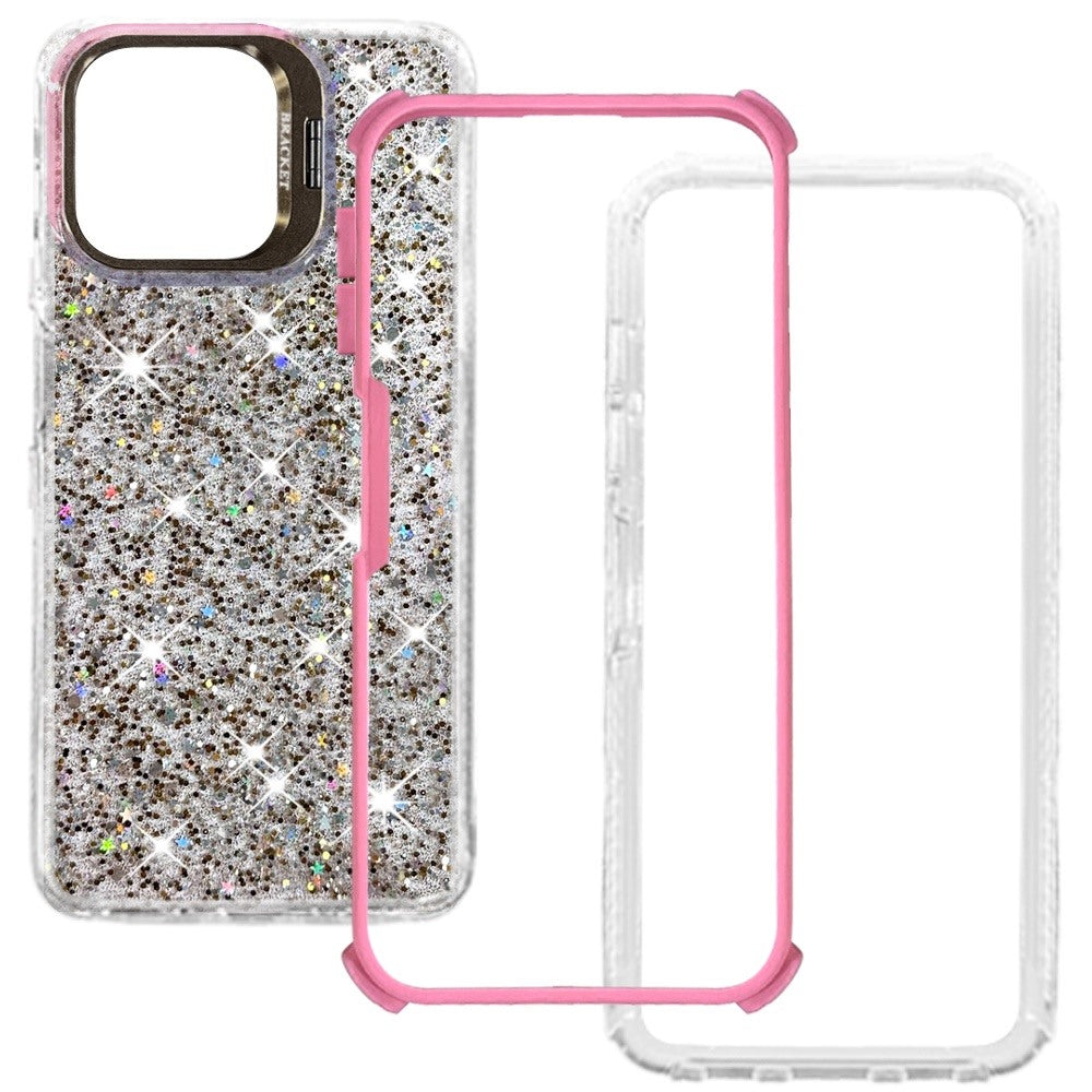 Phone Case for Motorola Moto G Play 5G 2026 Luxury Bling Scattered Glitter Hybrid Dual Layers with Integrated Camera Stand and Sparkle Finish Design Cover