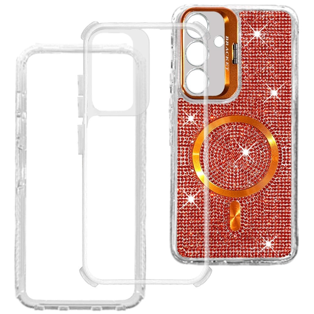 Phone Case for Samsung Galaxy S26 FE /Fan Edition Luxury Glitter Magnetic Hybrid with Camera Stand Dual Layer Shockproof Sparkle Dot Pattern Clear Edges Cover
