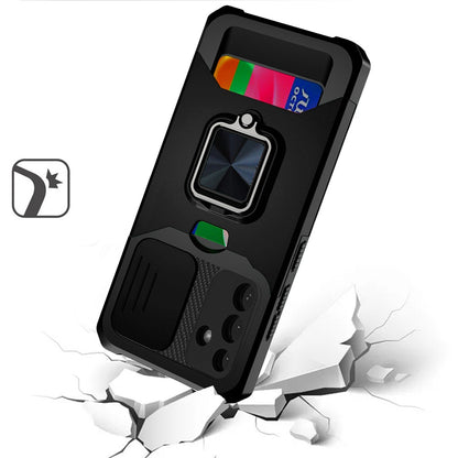 For Apple iPhone 17E /16E Wallet Case with Ring Stand & Slide Camera Cover Back Credit Card Slot Holder, Military Grade Case Cover