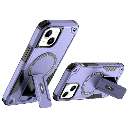 Phone Case for Apple iPhone 15 Magnetic Kickstand Rugged Shockproof Armor Grip Anti Slip Heavy Duty Protective Matte Stand Hybrid Cover Purple