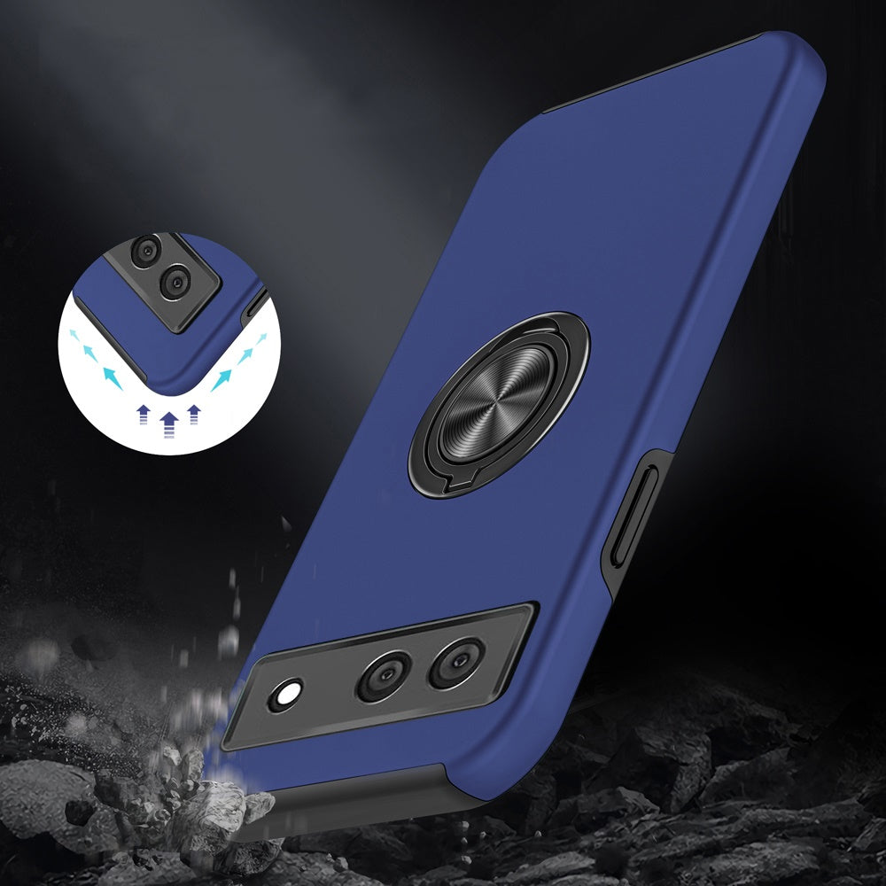 For Google Pixel 7A Hybrid 360 Degree Rotatable Metal Invisible Ring Stand Holder Slim Fit Magnetic Car Mount Shockproof Case Cover Black