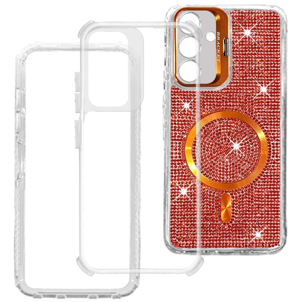 Phone Case for Samsung Galaxy A27 Luxury Glitter Magnetic Hybrid with Camera Stand Dual Layer Shockproof Sparkle Dot Pattern Clear Edges Cover