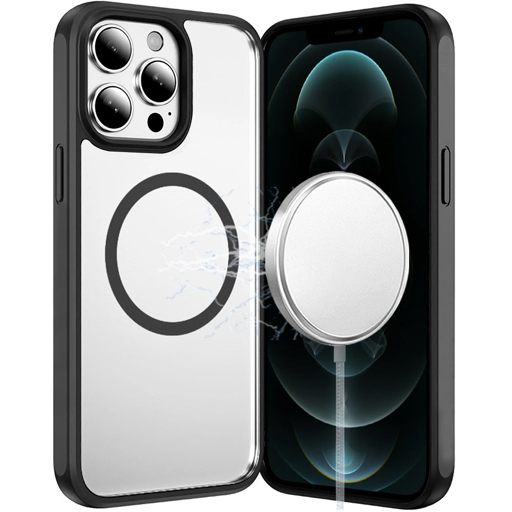 Phone Case for Apple iPhone 12 Pro Max Transparent Magnetic HQ Shockproof Hybrid 2.0mm Thick AntiSlip Grip Drop Protection Rugged Clear Durable Impact Cover Black