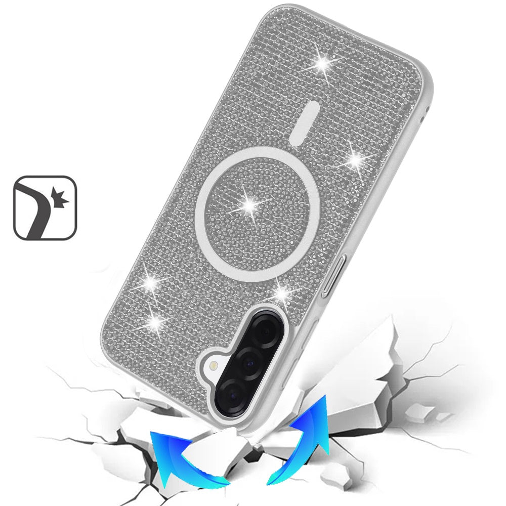 For Samsung Galaxy A17 5G Sparkly Diamond Bling Case Rhinestone Skin Hybrid with Magnetic Circle, MagSafe Compatible Case Cover