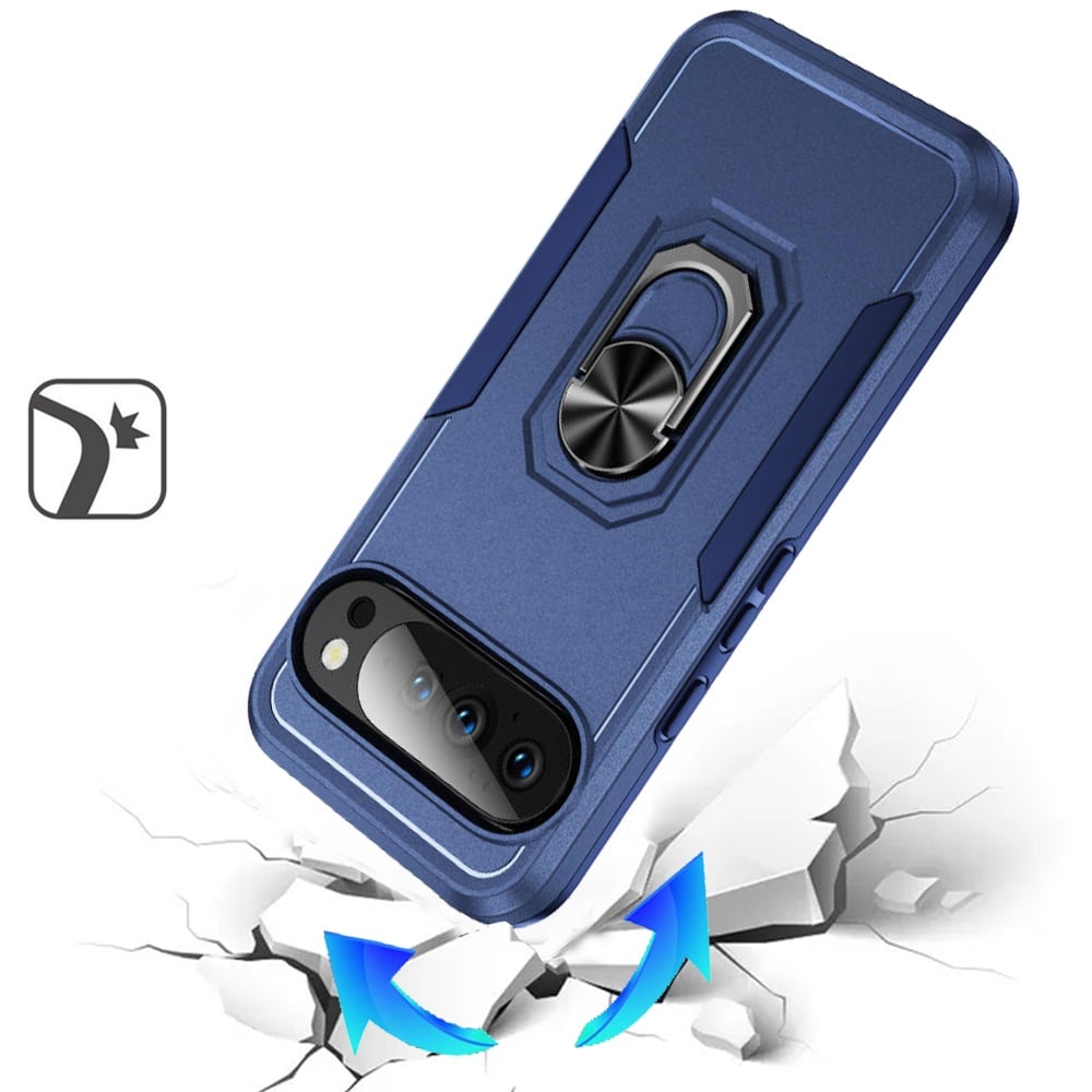 For Google Pixel 10 / 10 Pro Hybrid Rugged Tough 2in1 Drop-Proof Protection Military Grade Armor with Metal Ring Stand Case Cover