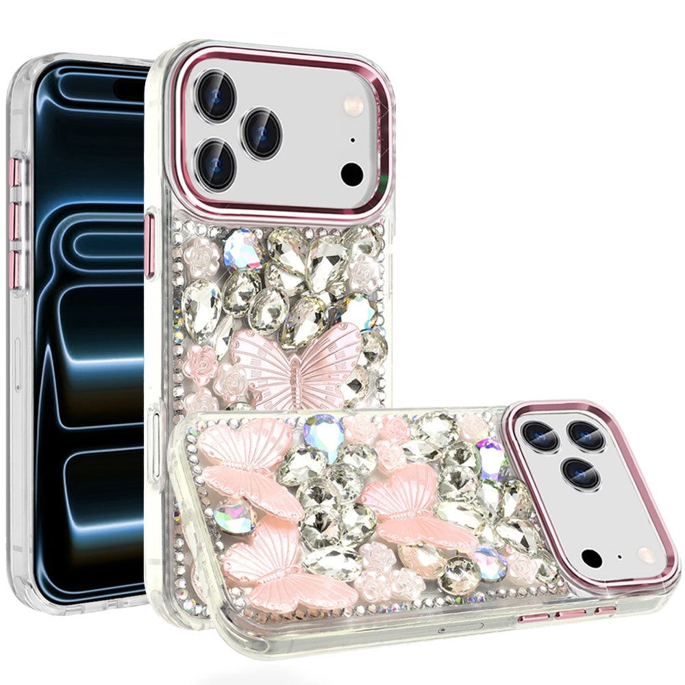 Phone Case for Apple iPhone 18 Pro Max Luxury 3D Floral Butterfly Bling Rhinestone Glitter Shockproof Stylish Protective Hybrid Designer Metallic Cover