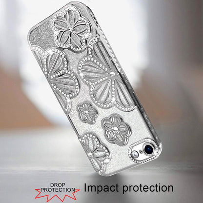Luxury Flower Design Sparkle Glitter Diamond Rhinestone Shimmer Bling Plating Thick TPU Hard PC