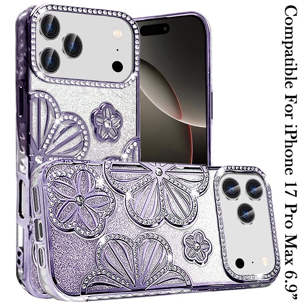 Phone Case for Apple iPhone 17 Pro Max (6.9") Shimmer Glitter Floral Thick TPU Shockproof Durable Grip Camera Protection Anti-Scratch Stylish Design Cover