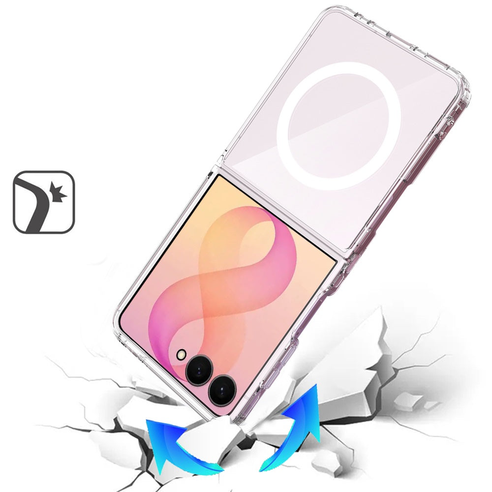 Phone Case for Samsung Galaxy Z Flip 8 Transparent Magnetic Back Hybrid Hard PC Soft TPU Slim Fit Reinforced Bumper Shock Absorbing Frame Cover Clear