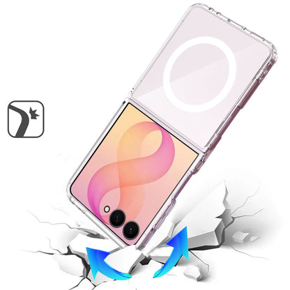 Phone Case for Samsung Galaxy Z Flip 8 Transparent Magnetic Back Hybrid Hard PC Soft TPU Slim Fit Reinforced Bumper Shock Absorbing Frame Cover Clear