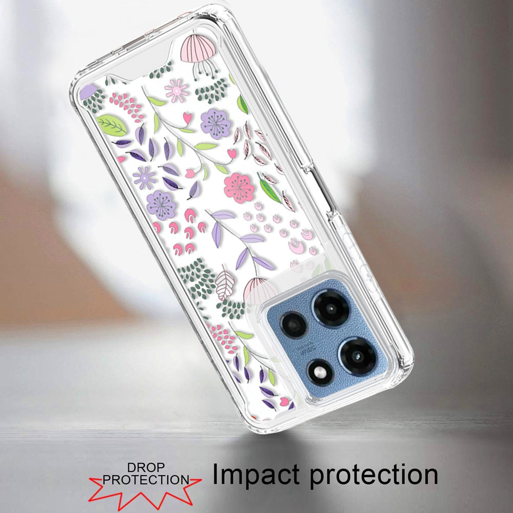 Phone Case for Motorola Moto G Play 5G 2026/ 5G 2025/ 5G2026 Beautiful Floral TPU Shockproof Hybrid Rubber PC Slim Lightweight Protective Designer Pattern Cover Purple and Green Wildflowers