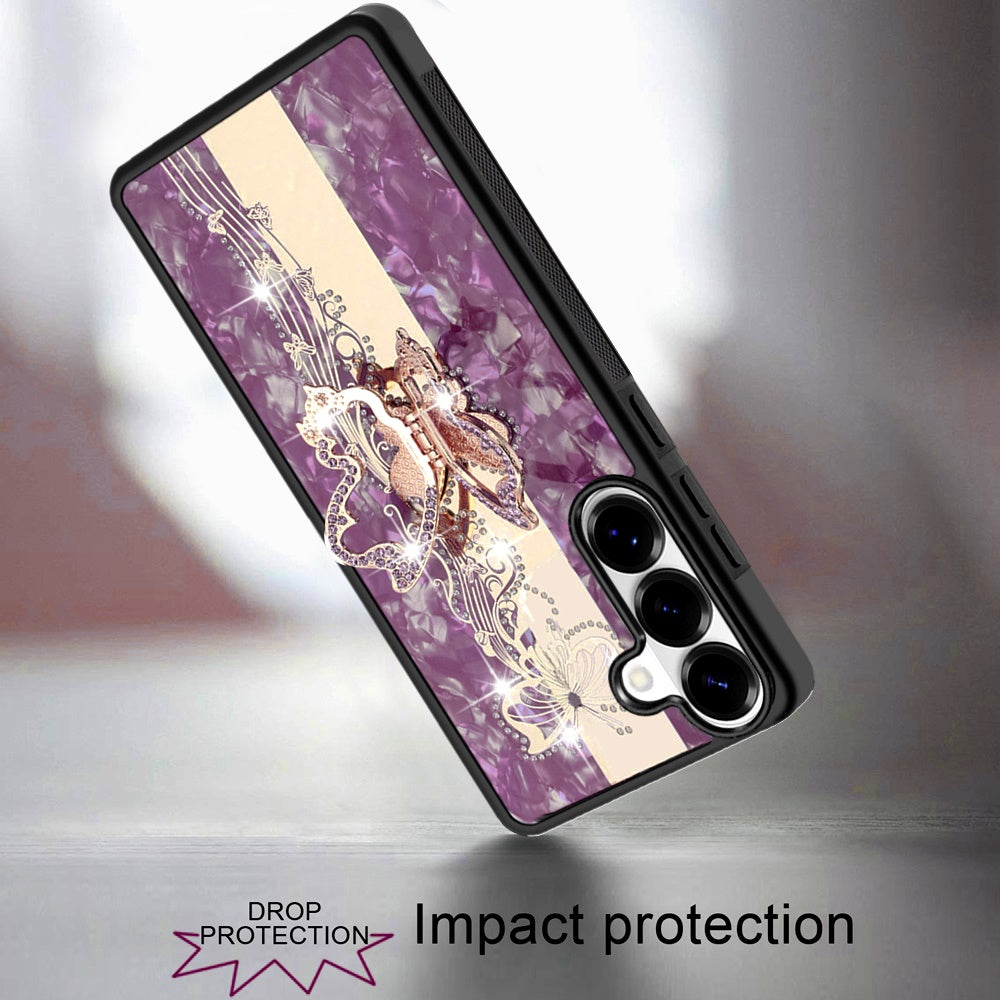 Phone Case for Samsung Galaxy S26+ / S26 Plus Diamond 3D Fashion Floral Glitter Engraved Luxury Bling Hybrid Shockproof Chrome Edge Protective Grip Cover Purple