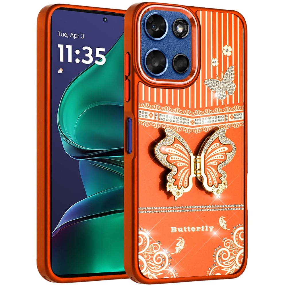 For Motorola Moto G Stylus 5G 2026 /2025 Glitter 3D Butterfly Design Bling Metallic Edge Hybrid Stand Drop Protection TPU Shockproof Case Cover