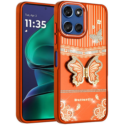 For Motorola Moto G Stylus 5G 2026 /2025 Glitter 3D Butterfly Design Bling Metallic Edge Hybrid Stand Drop Protection TPU Shockproof Case Cover