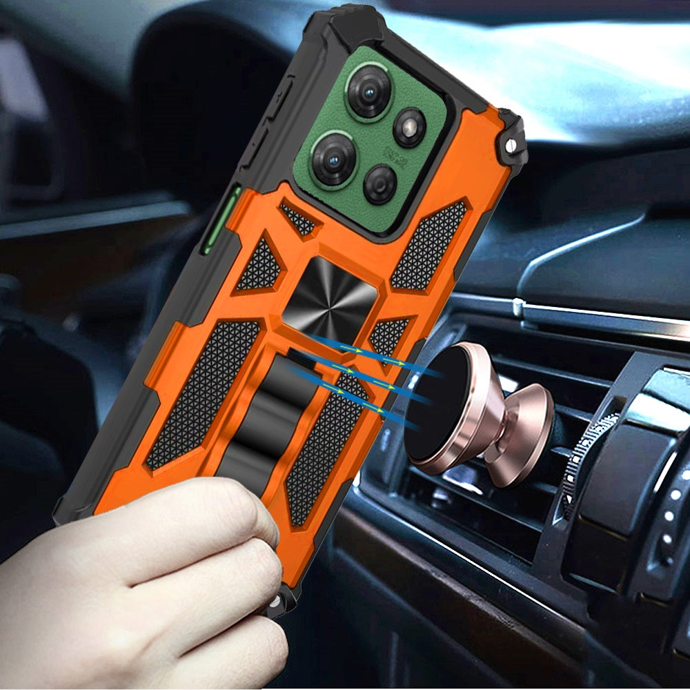 For Motorola Moto G Power 5G 2026 /2025 Hybrid Shockproof [Military Grade] Rugged Protective with Magnetic Car Mount & Invisible Stand Case Cover Cosmic Orange