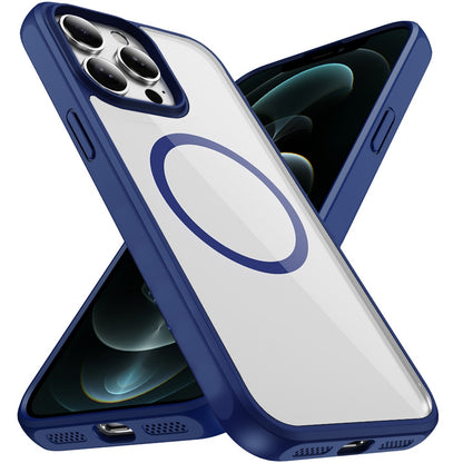 Phone Case for Apple iPhone 12 Pro Max Transparent Magnetic HQ Shockproof Hybrid 2.0mm Thick AntiSlip Grip Drop Protection Rugged Clear Durable Impact Cover Navy Blue