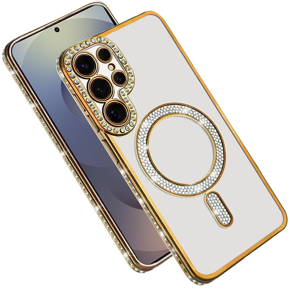 For Samsung Galaxy S24 Ultra Bling Case with Diamond Magnetic Circle, Transparent Slim Shockproof Hybrid Slim Fit Case Cover