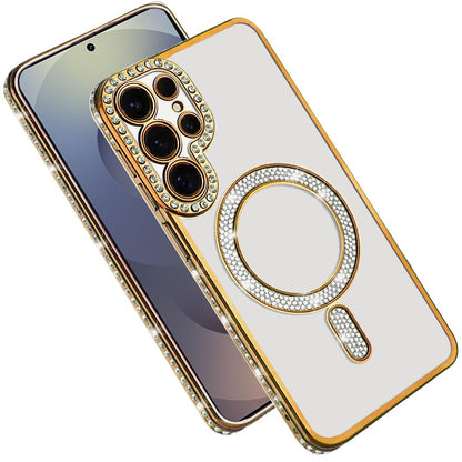 For Samsung Galaxy S24 Ultra Bling Case with Diamond Magnetic Circle, Transparent Slim Shockproof Hybrid Slim Fit Case Cover