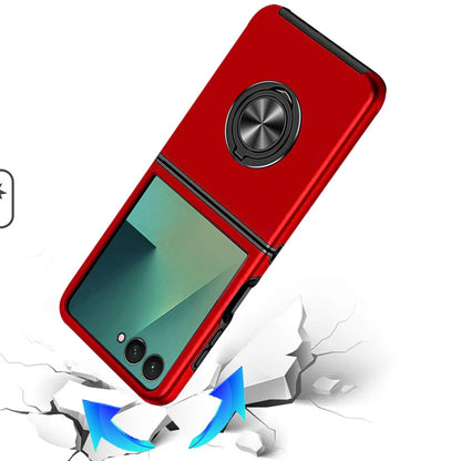 For Samsung Galaxy Z Flip 7 Hybrid 360 Degree Rotatable Metal Invisible Ring Stand Holder Slim Fit Magnetic Car Mount Shockproof Case Cover