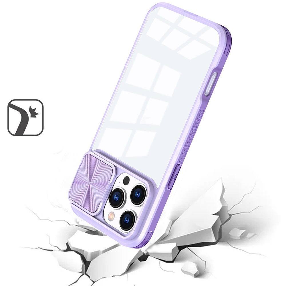 For Samsung Galaxy S25 Fan Edition /Galaxy S25 FE Hybrid Cases with Sliding Camera Cover Transparent Shockproof Bumper TPU Protective Case Cover Purple