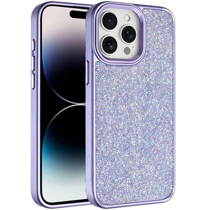 For iPhone 14 Pro Max (6.7") Crystal Sparkle Diamond Glass Full Mini Glitter Bling Frame TPU Hybrid Protective Case Cover