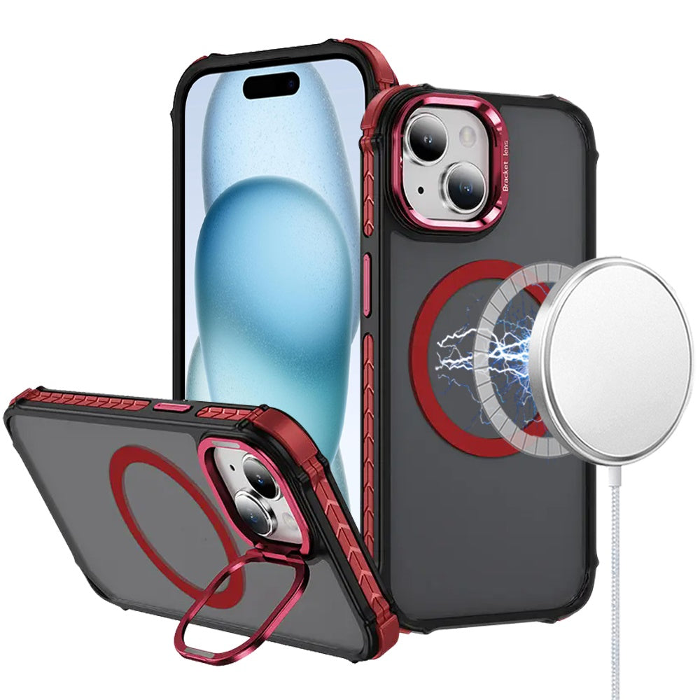 For Apple iPhone 11 Hybrid Metal Camera Stand Ring Sturdy, Compatible with MagSafe, Matte Hard TPU Colorful Edge Case Cover
