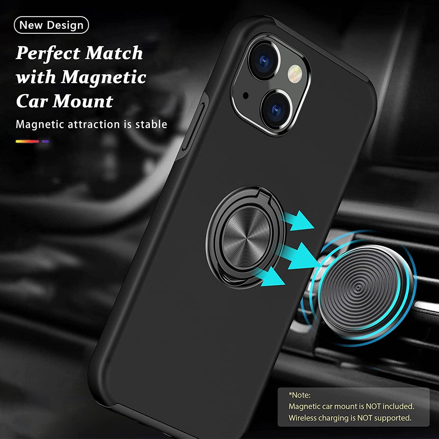 For Samsung Galaxy S26 Ultra Military Grade Hybrid Case with Flat Metal Ring 360° Rotation Kickstand, Slim Fit Back Hard PC Case Cover Black