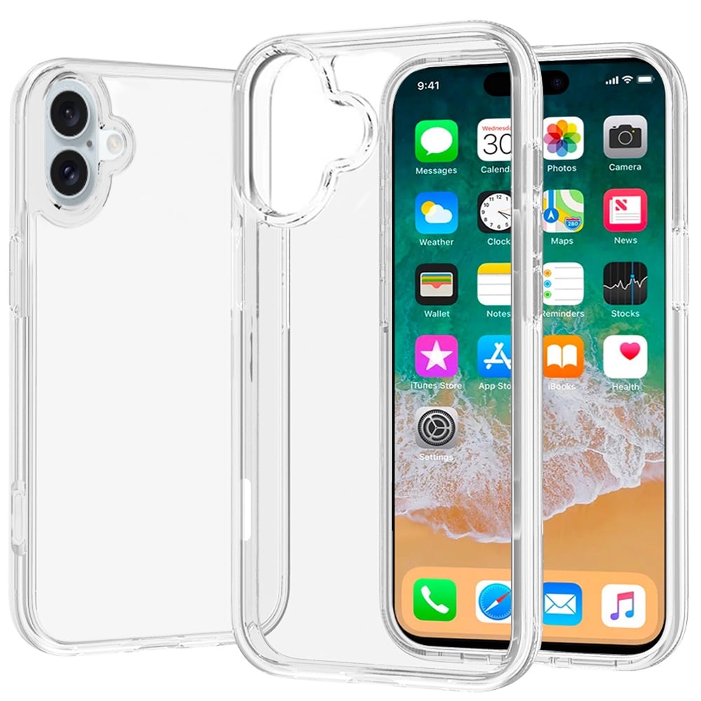 For Apple iPhone 16 Plus Transparent Shock Absorption PC + TPU Rubber Gel Thick 3mm Hybrid Silicone Slim Fit Back Case Cover Clear