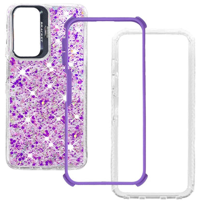 Phone Case for Galaxy A17 5G Luxury Bling Scattered Glitter Hybrid Dual Layers with Integrated Camera Stand and Sparkle Finish Design Cover
