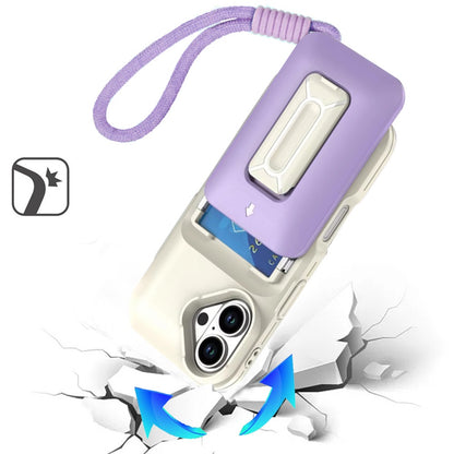 For Apple iPhone 17 Wallet Case with 2- Credit Card Holder, Wrist Strap & Kickstand Hybrid Shockproof TPU Case Cover