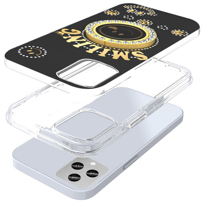 For Samsung Galaxy S25+ /S25 Plus /S24+ Plus Smiling Glitter Ornament Bling Sparkle with Ring Stand Hybrid Slim TPU + Hard Back Shell Case Cover